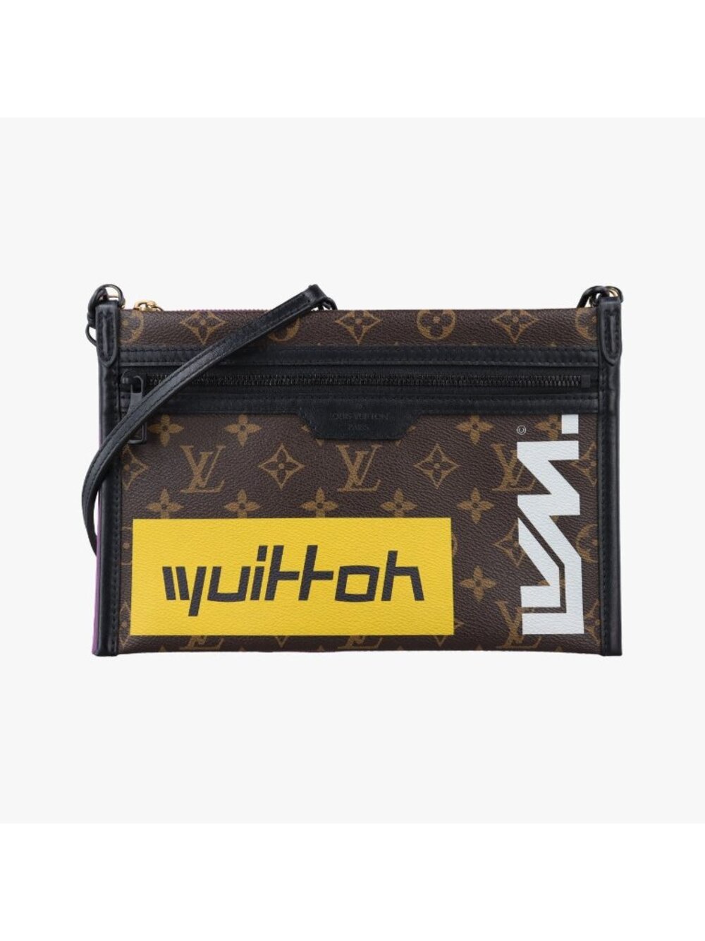 Louis Vuitton Flat Messenger Purple Brown Monogram Canvas Denim